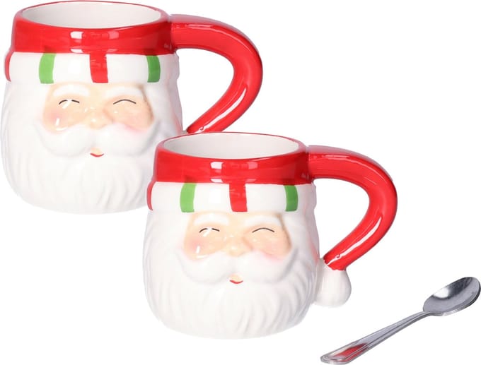 Svenska Kerst kop/beker - 2x - Kerstman - 7,5 x 7 cm - keramiek - 180 ml