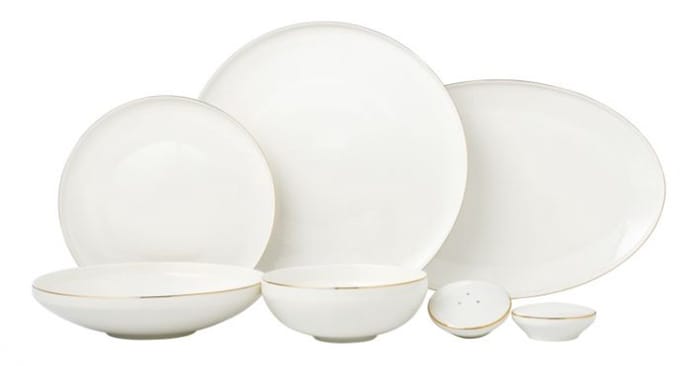 Bricard Canet - Porseleinen Dinner Set - Serviesset - 27-delig - 6-Persoons - Wit/Goud
