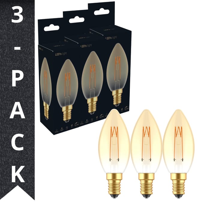 LED's Light LED Lampen kaars goud E14 - Gloeilamp design - Dimbaar extra warm wit - 3PACK - Kaarslamp - Kaarslampjes