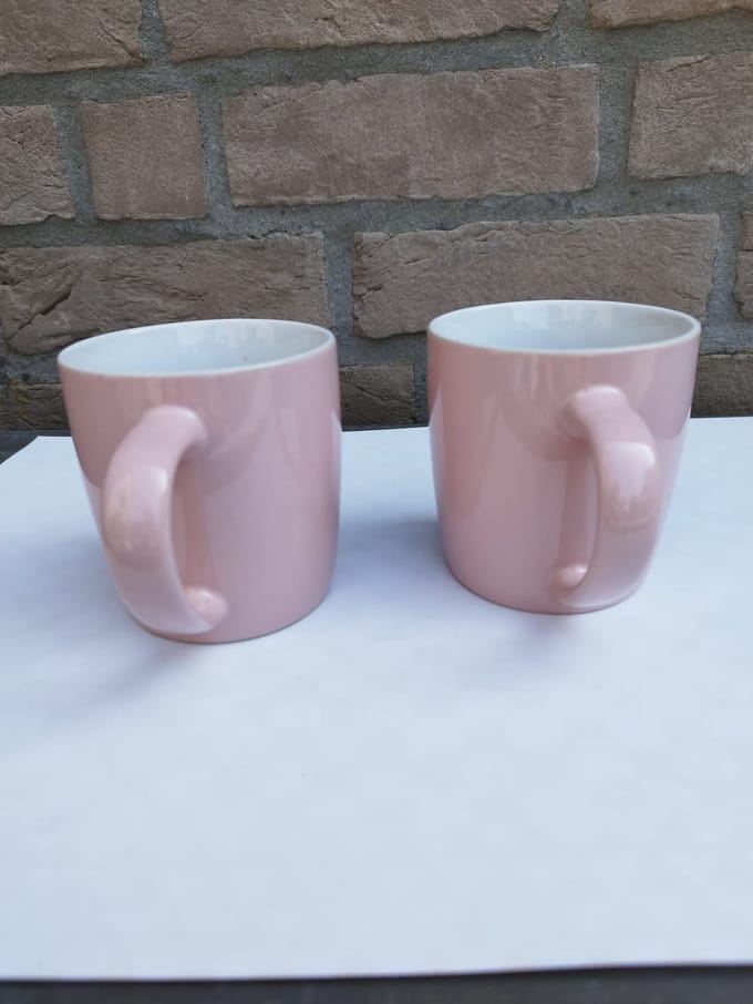 Argon - Set van 2 koffie/thee tassen/koppen/mokken - 350 ml - Roze/wit - hoge volumekorting