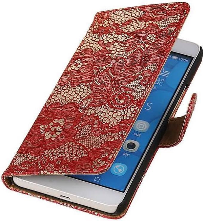 Lace Bookstyle Wallet Case Hoesjes Geschikt voor Huawei Honor 6 Plus Rood