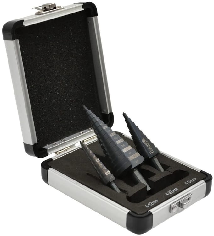 Tvardy Set van stapboren - HSS M2 staal - 4-12mm, 4-20mm, 4-32mm - Aluminium opbergdoos