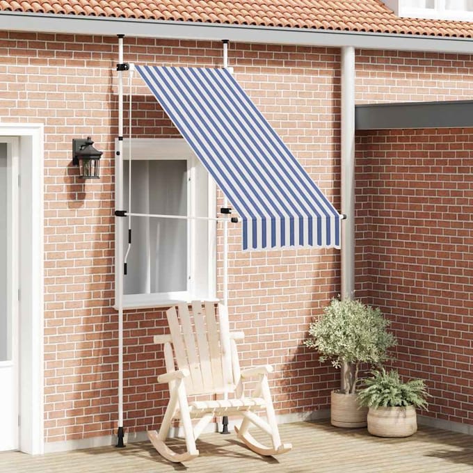 vidaXL - Luifel - handmatig - uittrekbaar - 100 - cm - blauw - en - witte - strepen