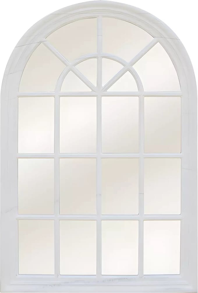 Vente-unique Vensterspiegel in paulowniahout - H 120 x B 80 cm - Wit met verouderd effect - MONTESQUIEU