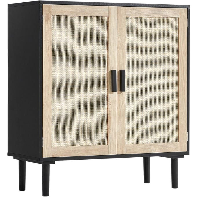 Rotan Kast Opslag met 2 Magnetische Deuren en Verstelbare Planken Zwart