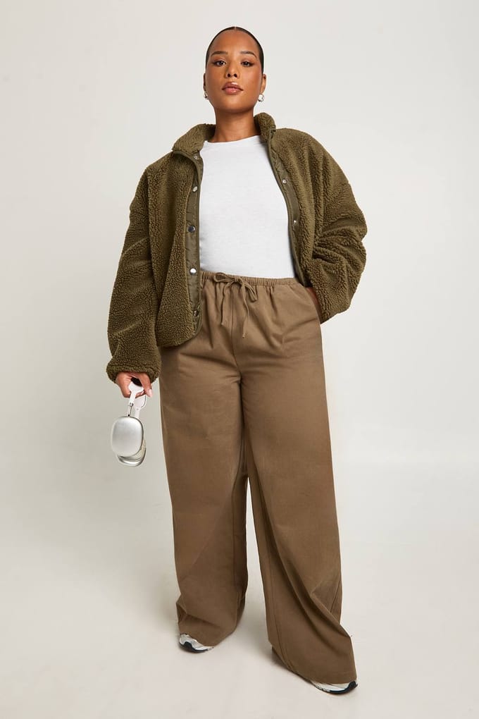 boohoo Dames Plus Teddy Bontjas | Khaki | Maat: 18