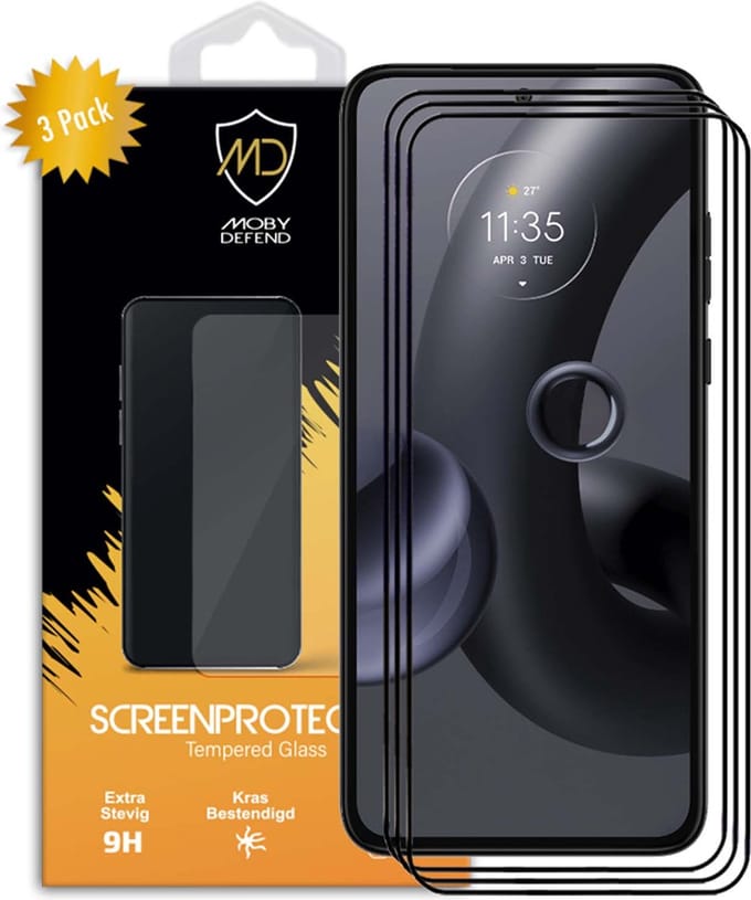 3-Pack MobyDefend Screenprotectors - Geschikt voor Motorola Edge 30 Neo - Screensaver Met Zwarte Randen - Gehard Glas