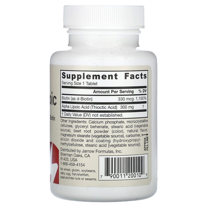 Jarrow Formulas, Alpha Lipoic Sustain, with Biotin, 300 mg, 60 tablets white