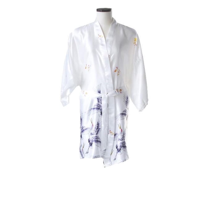 TA-HWA - Dames Kimono Kort- met Kraanvogels - Wit - Maat S