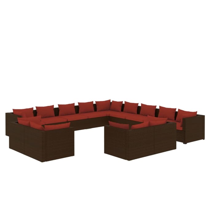 vidaXL - 13-delige - Loungeset - met - kussens - poly - rattan - bruin
