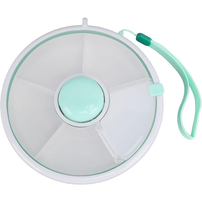 Snack Roterende Container met Deksel 5 Vakken Dispenser Lekdicht Morsbestendig Afdichtend Kinderen Fruit Green white