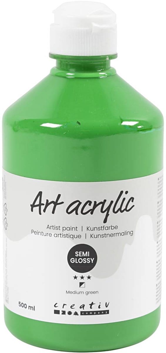 Acryl Verf, semi-glanzend, dekkend, medium green, 500 ml/ 1 fles