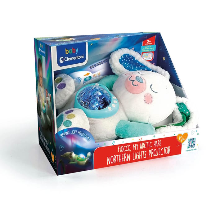 Clementoni Knuffel met Noorderlicht Projector - Slaapknuffel Baby White Noise - Nachtlampje, Slaaphulp en Slaaptrainer - Kraamcadeau Jongen en Meisje