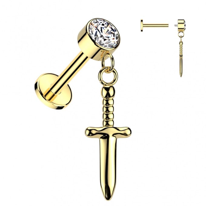 Piercing titanium dagger hanger 1.2x8 - goud - LMPiercings