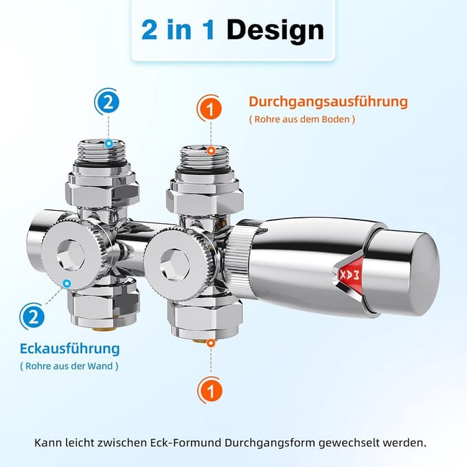 Multiblock Radiatorkraan Set Hoek- en Rechtstaks Uitvoering voor Centrale Verwarming