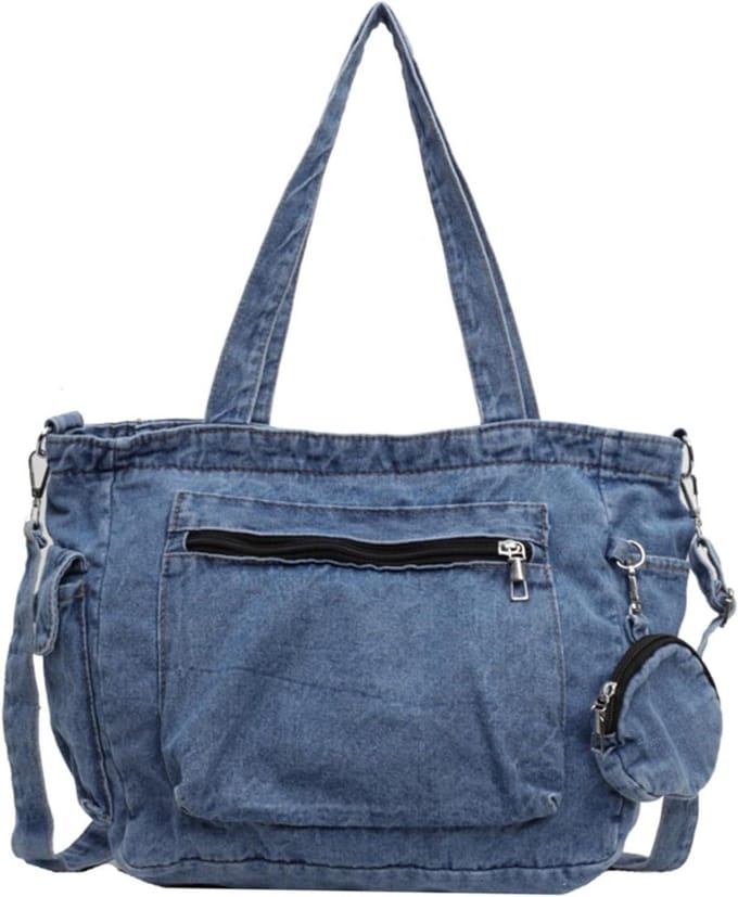 Denim Tas - Schoudertas Dames - Dagelijks Gebruik - Veelzijdig Draagbaar - 38 cm Breed - Blauw