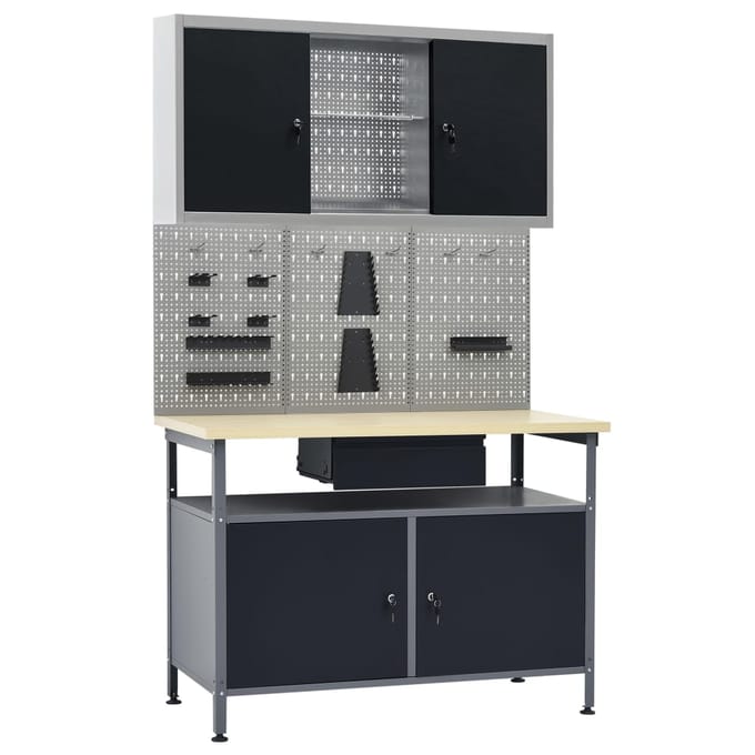 vidaXL - Werkbank - met - drie - wandpanelen - en - een - kast