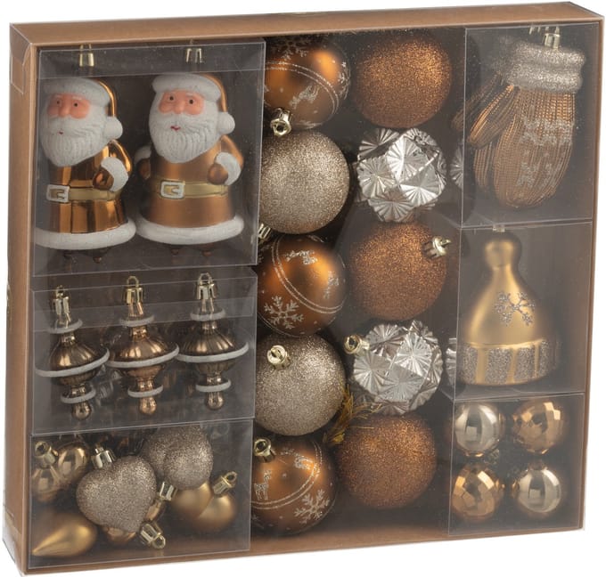 J-Line kerstbal - kunststof - bruin - doos van 45