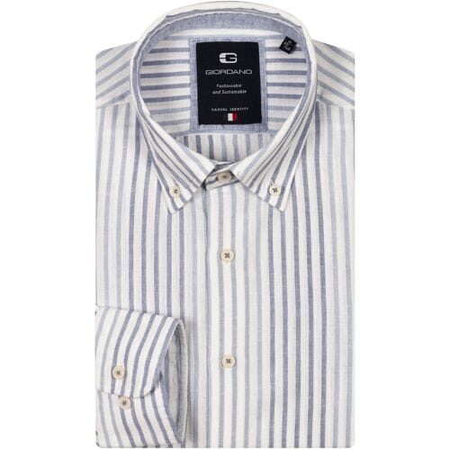 Giordano Overhemd Loretto Cotton Linnen Stripe Button-Down Licht Blauw / male