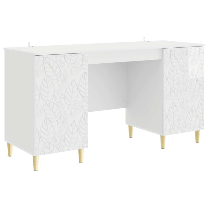 vidaXL - Bureau - Hoogglans - Wit - 142,5 - x - 50 - x - 75 - cm - Bewerkt - hout