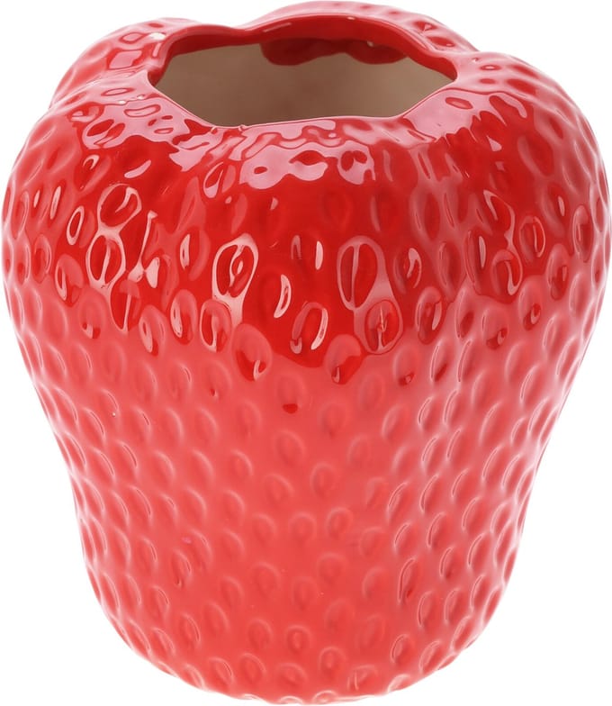 Aardbei Vaas 20 cm – Rood Glanzend Aardewerk – Decoratieve Bloempot