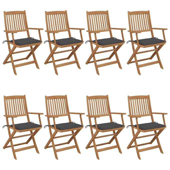 vidaXL - Inklapbare - stoelen - 8 - st - met - kussens - massief - acaciahout
