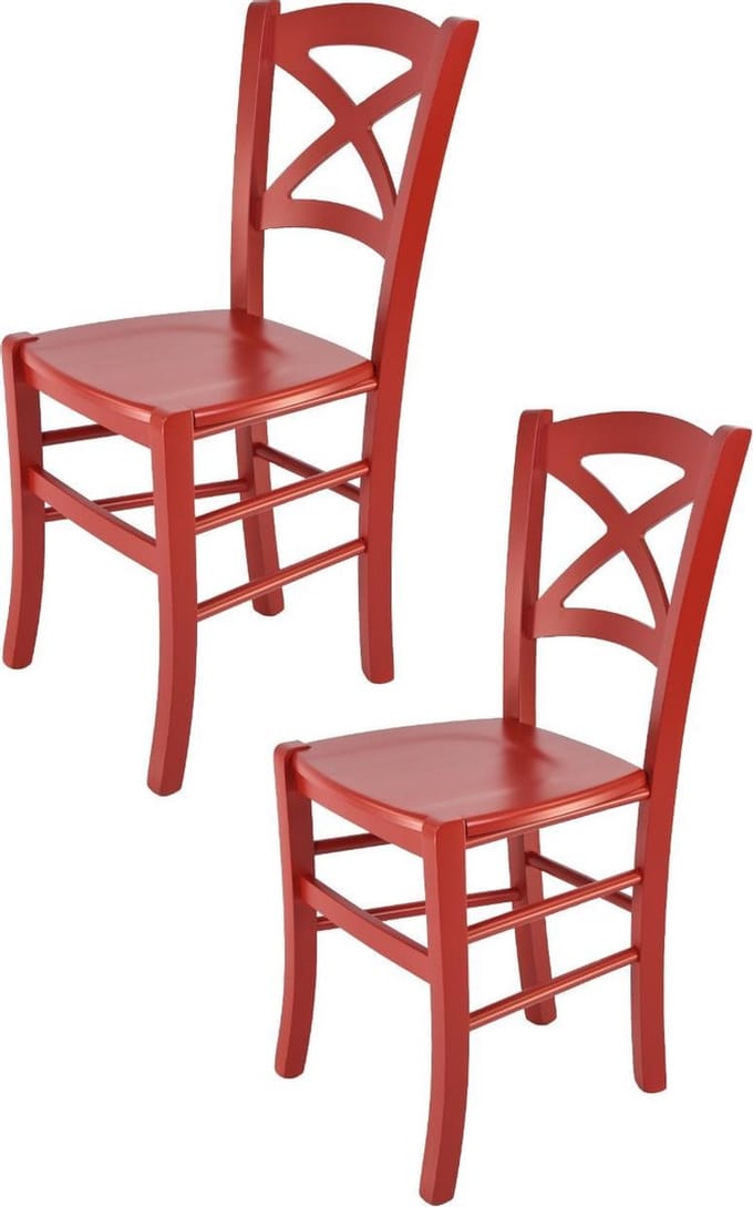 Tommychairs Cross - Eetkamerstoelen - Set van 2 - Rood - Hout