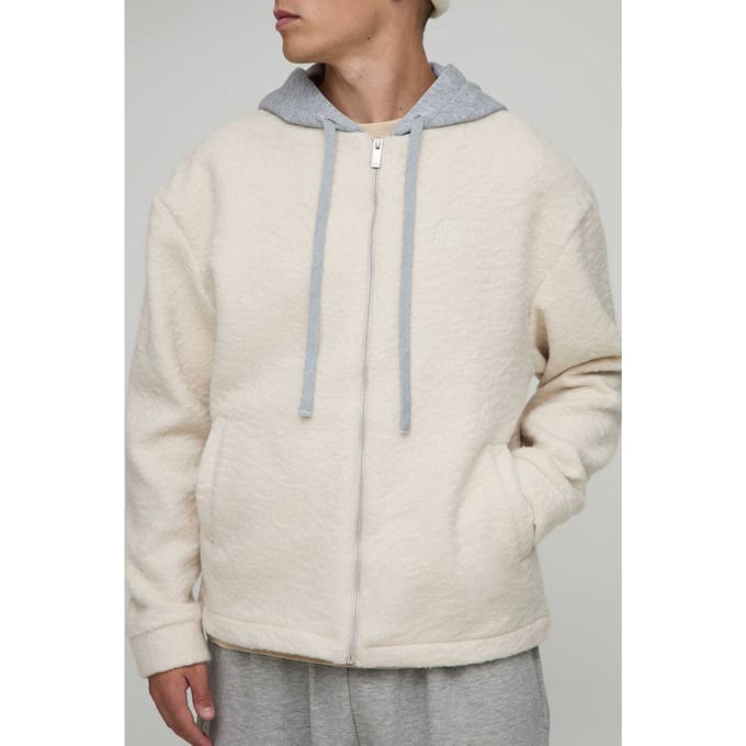 Oversized Hooded Brushed Overshirt | Stone | Size Medium