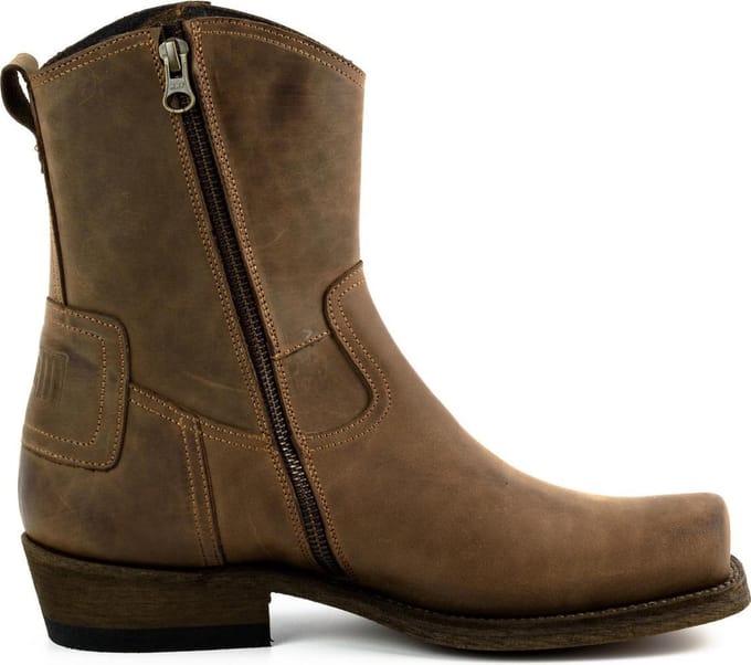Mayura Boots 05 Bruin/ Biker Western Heren Enkellaars Vierkante Neus Rits Sluiting