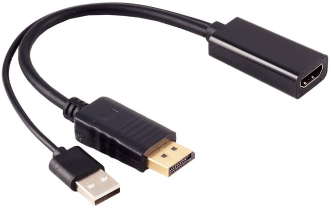 HDMI (v) naar DisplayPort (m) + USB-A (m) actieve adapter | HDMI2.0 | DP1.2 | 4K 60Hz | 0,20 meter