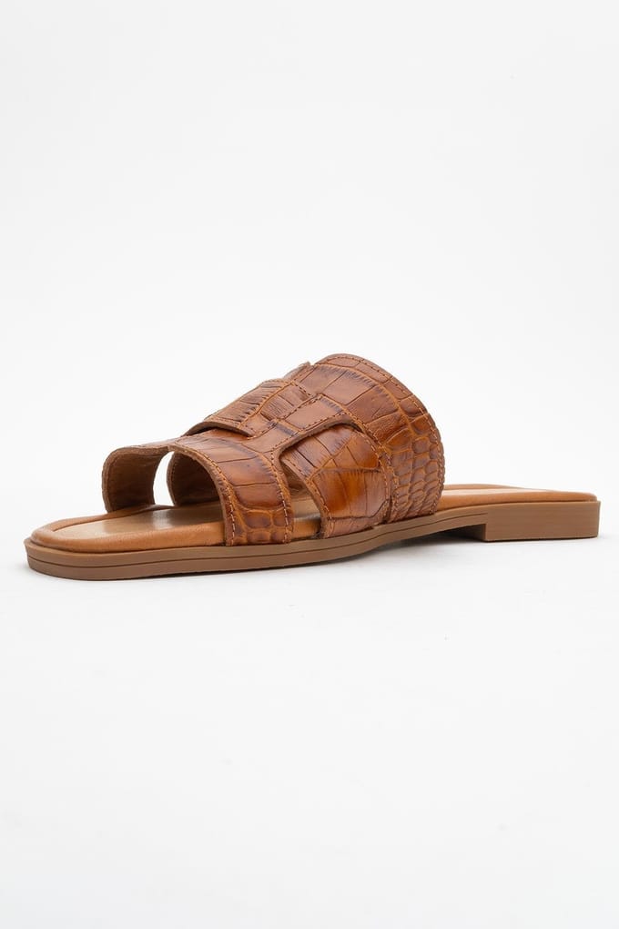 Notre Leer Plat Sandalen (Women)