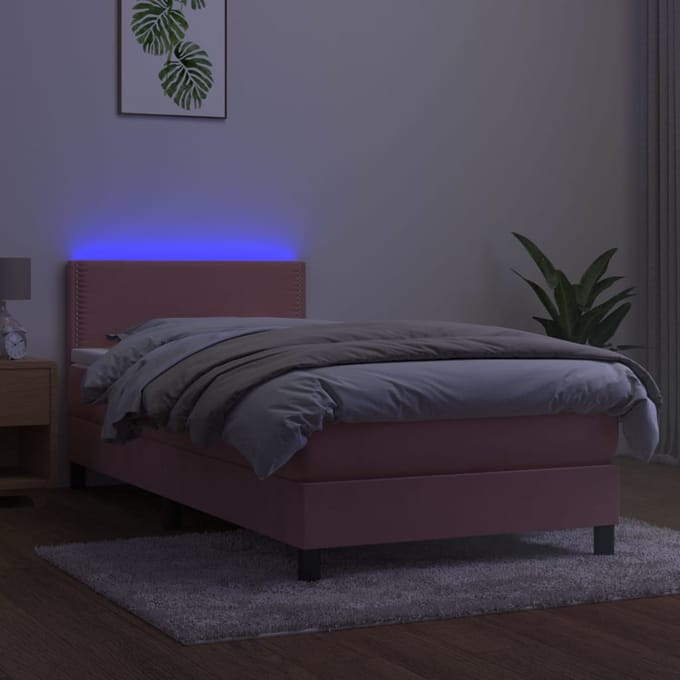 vidaXL - Boxspring - met - matras - en - LED - fluweel - roze - 100x200 - cm