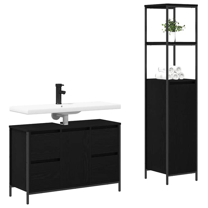 vidaXL - Badkamermeubel - Set - 2 - st - Zwart - Eiken - 36 - x - 35 - x - 165 - cm
