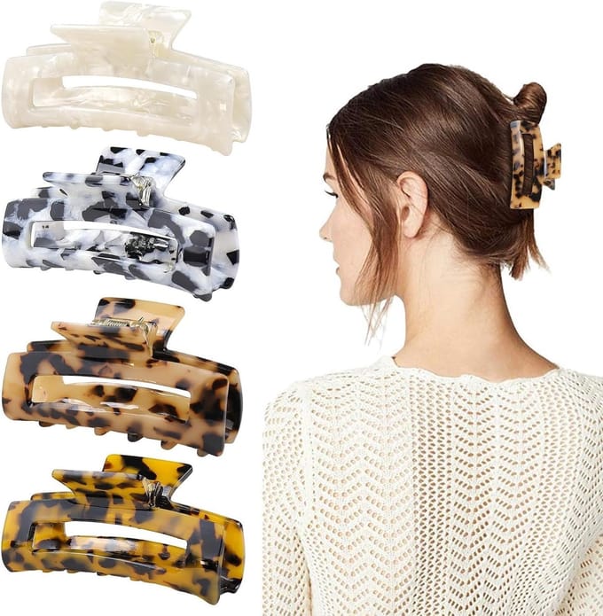 Solidchoice - Grote Haarclips in Luipaardprint, Set van 4 Stuks