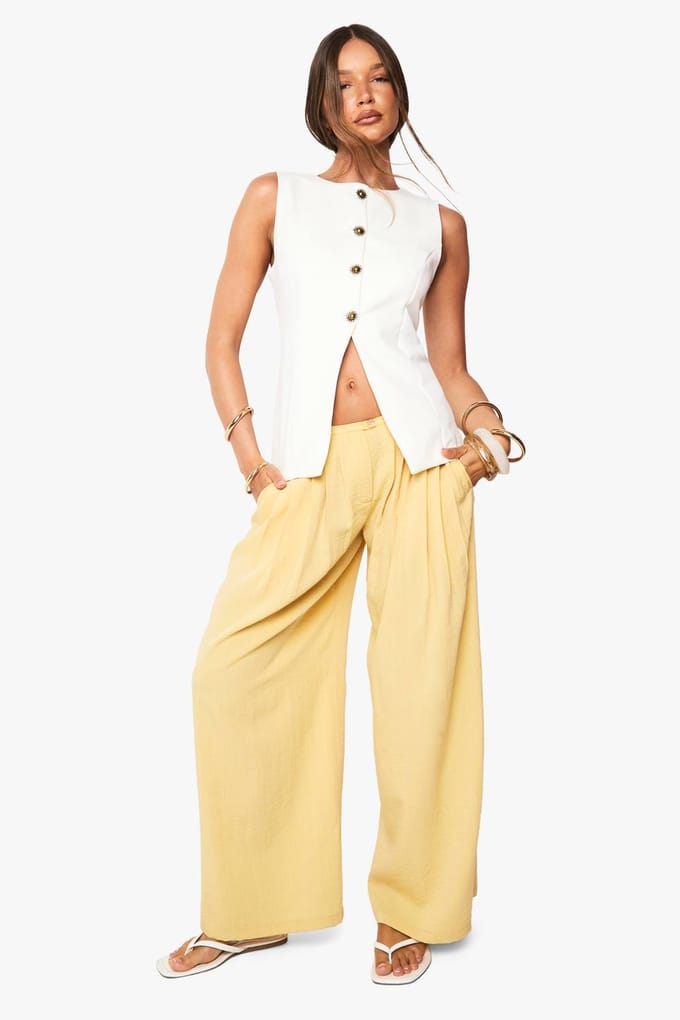 boohoo Dames Sunshine Gold Trim Getailleerd Vest | Wit | Maat: 36