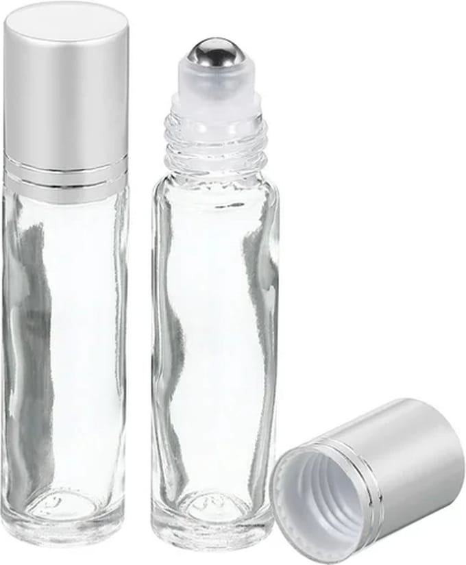Rollerflesje Glas 10ml Leeg 1 stuks - Roll-on, Transparant Glas Rollerflesje- RVS Bal - Helder, Zilveren Dop - Etherische Olie - Parfumrollers