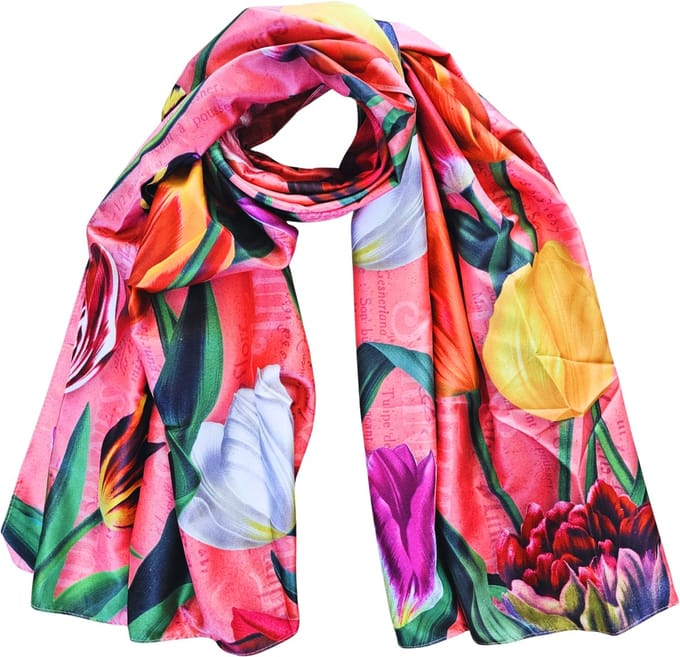 Dames sjaal - Pretty Tulips - Roze - Holland geschenk - Typisch Hollands - souvenir - Holland gift