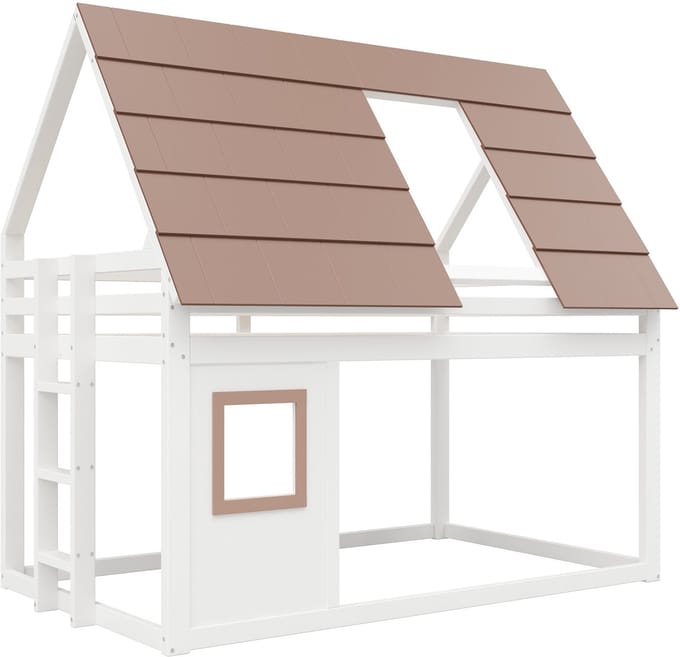Sweiko Hoogslaper - 140 x 200 cm - Huisvorm - Kinderbed - Wit + Bruin