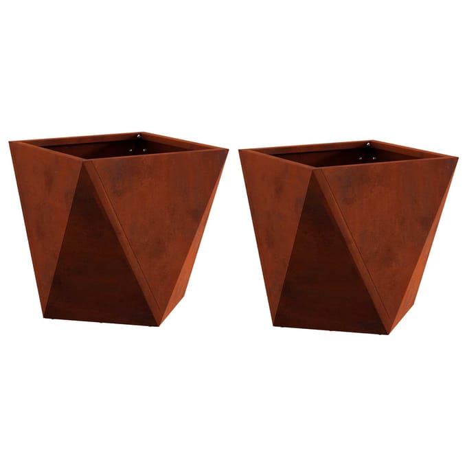Ensemble de pots de fleurs 2 pièces Couleur rouille 30 x 30 x 30 cm Acier résistant aux intempéries