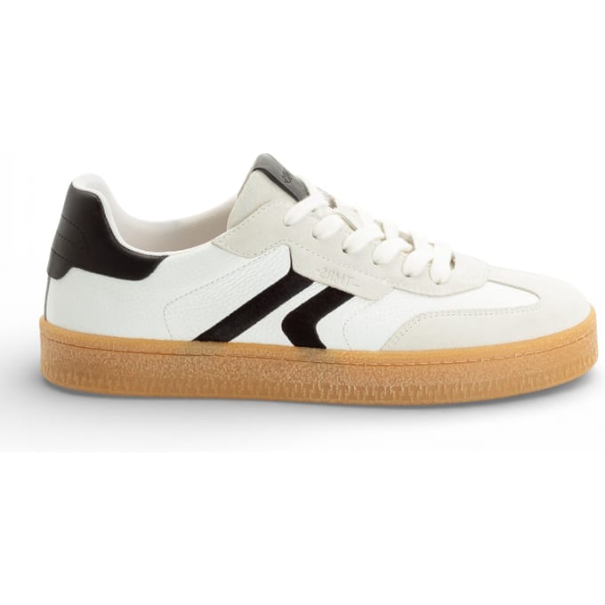 Tamaris herensneakers van wit leer met zwarte strepen