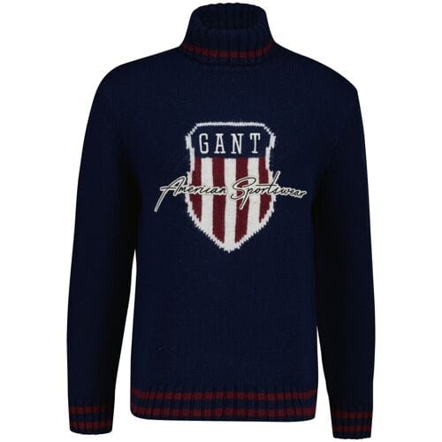 Gant Trui Knitted Shield Graphic Rollneck Avond Blauw / male