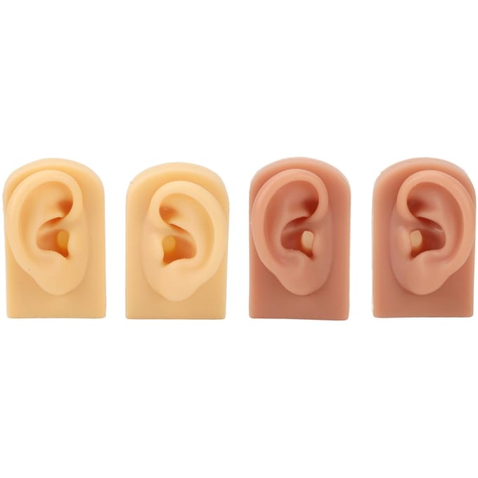 2 Paires Modèle d'Oreille en Silicone Pratique de Piercing Réutilisable 3D Acupuncture Modèle d'Oreille en Silicone beige