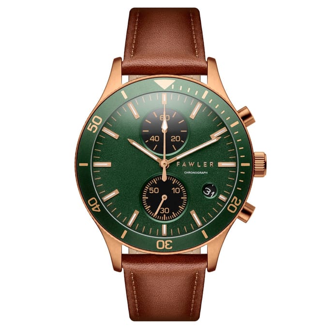 Aeris | Bruin Messing Chronograaf Horloge met Groene Wijzerplaat