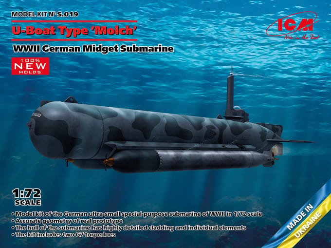 ICM Modelbouwpakket Militaire voertuigen - S019 U-Boat Type - Molch - WWII Germen Midget Submarine Plastic - 1:72 - Modelbouw