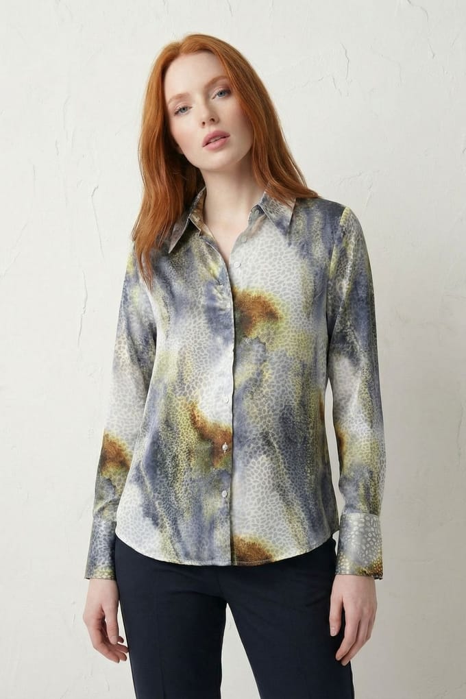 Abstracte Print Knopsluiting Lange Mouwen Shirt
