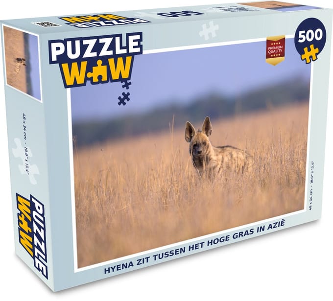 Puzzel Hyena - Gras - Azië - Legpuzzel - Puzzel 500 stukjes