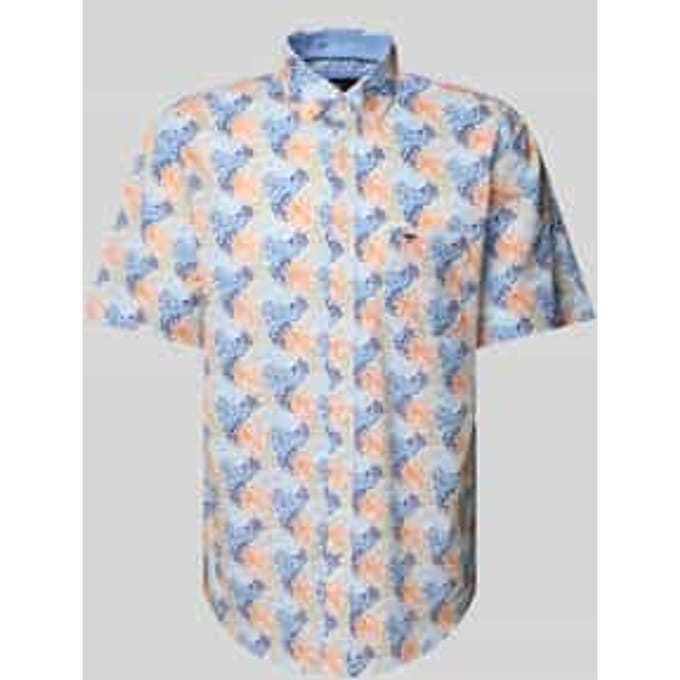 Fynch-Hatton Overhemd Multicolor Slub Allover Fantasy Leaves Pattern Button-Down Sunny Orange-Multi / male