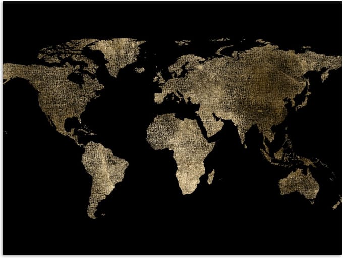 Poster - Wereldkaart - Goud - Zwart - Aarde - Luxe - 40x30 cm