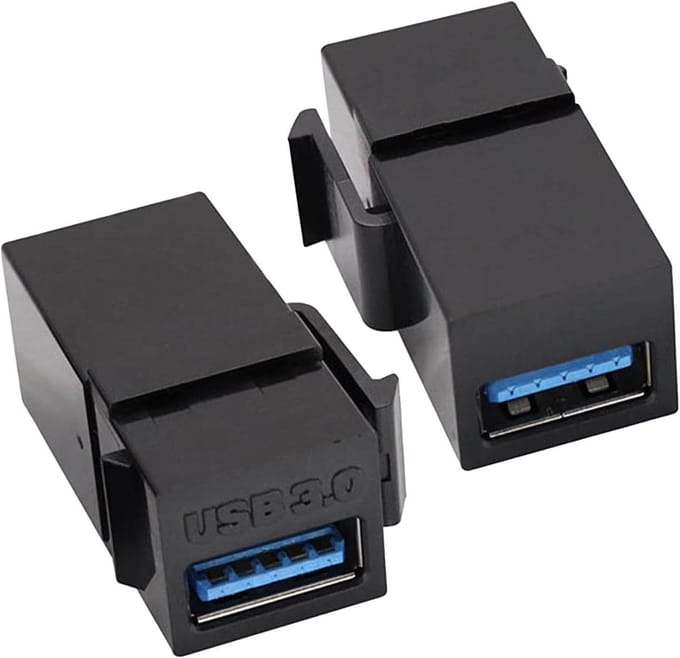 USB Keystone Koppeling - Wandadapter Connector - Netwerk Uitbreiding - Dubbele Poort - 3.6 cm - Zwart