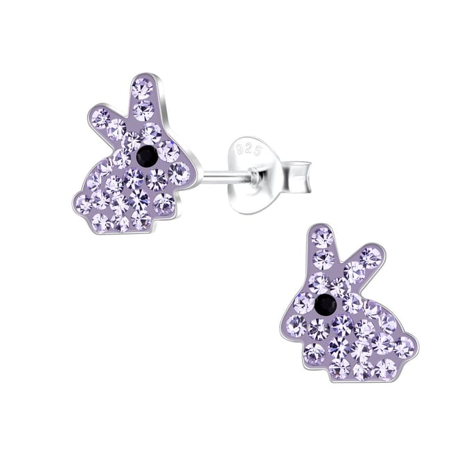 Joy|S - Zilveren konijn oorbellen - 8 x 9 mm - paars kristal